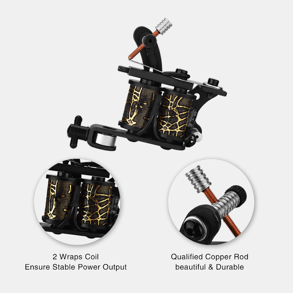 8-turn black coil tattoo machine set - professional practice cutting and fogging machine for beginners (including high steel spring, pure iron armature rod, high-quality copper rod)