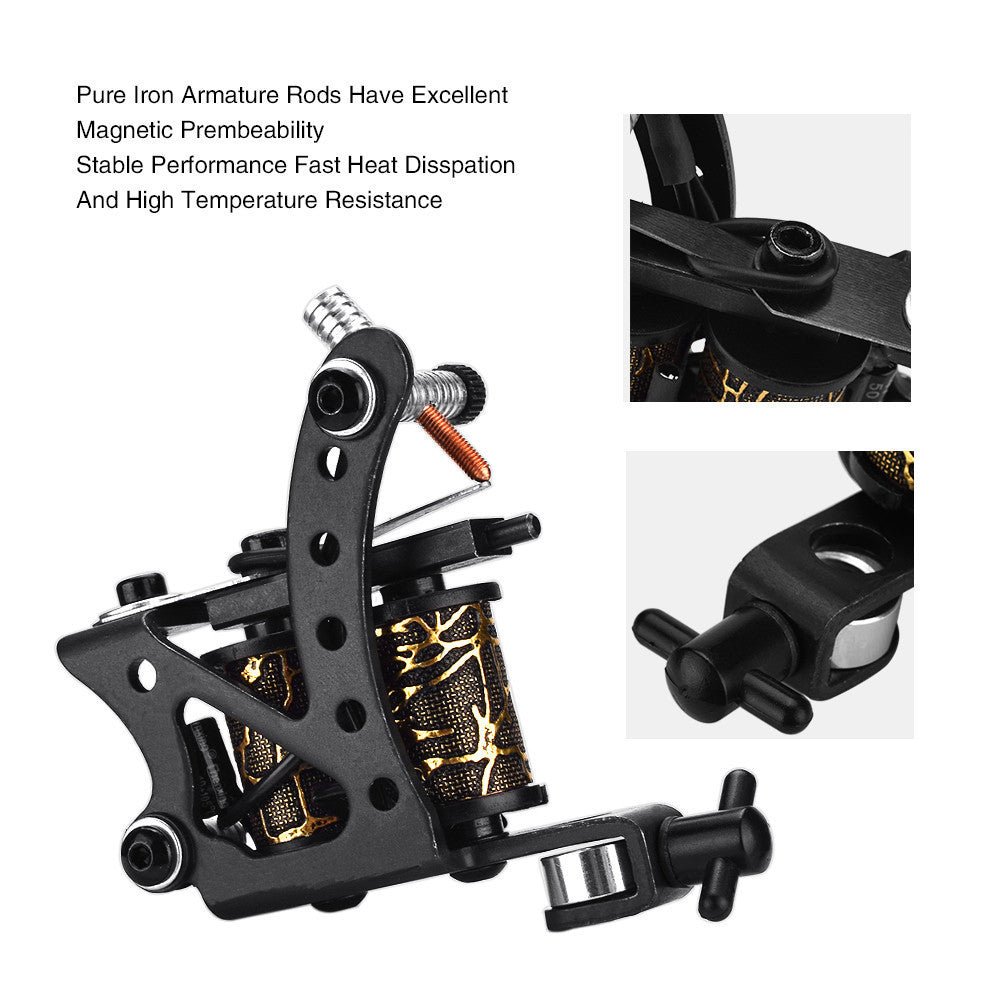 8-turn black coil tattoo machine set - professional practice cutting and fogging machine for beginners (including high steel spring, pure iron armature rod, high-quality copper rod)